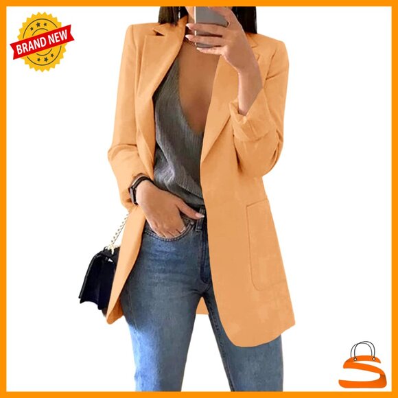 Jackets & Blazers - Lightweight Blazer Open Front Lapel Collar Tailored Fit Work Office Jacket